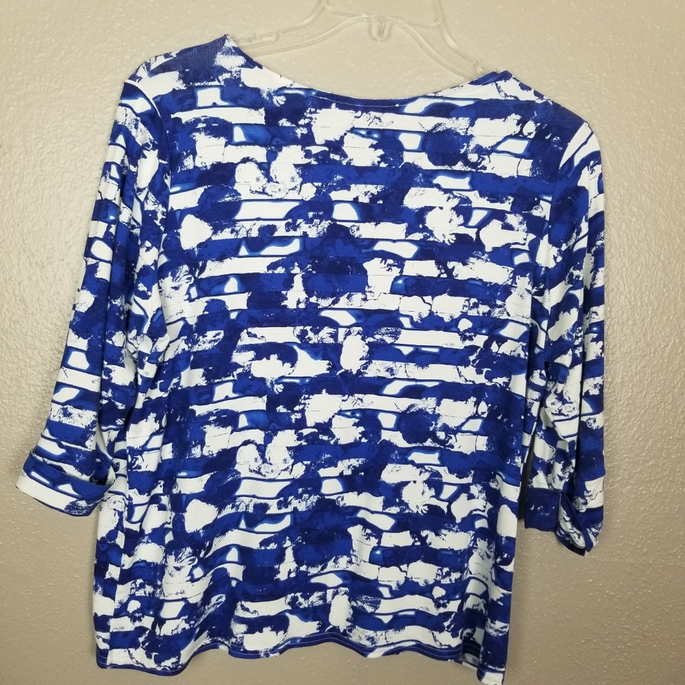 Peck & Peck Blue, White, Black PXL 3/4 Sleeve Top - Picture 4 of 5